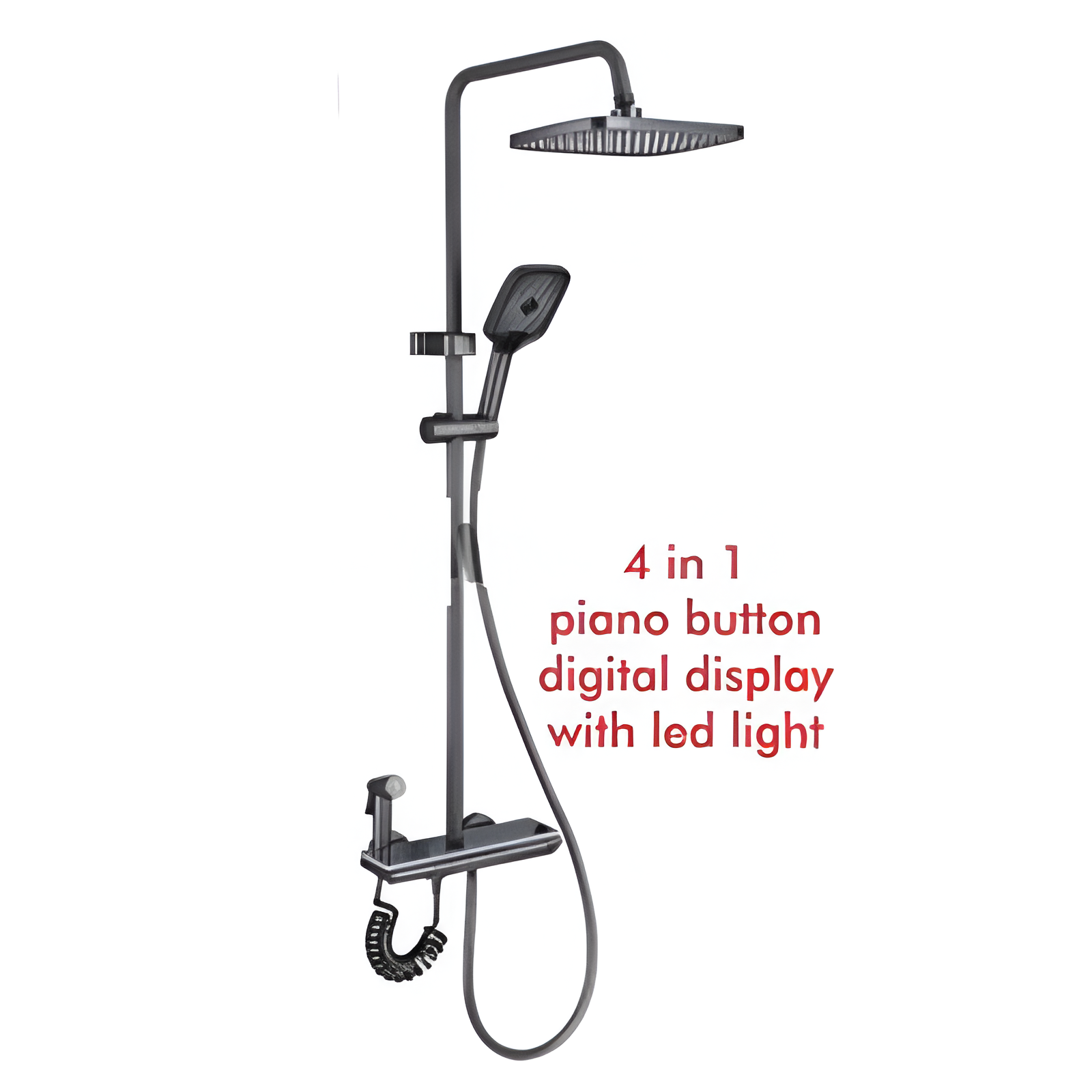 8023H Shower Set – Grey Finish With 4 in 1 piano button, digital display with LED